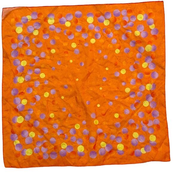 Polka Dot Scarf Mid‎ Century Modern Orange Sheer Circles Square Geometric Granny - Picture 1 of 4